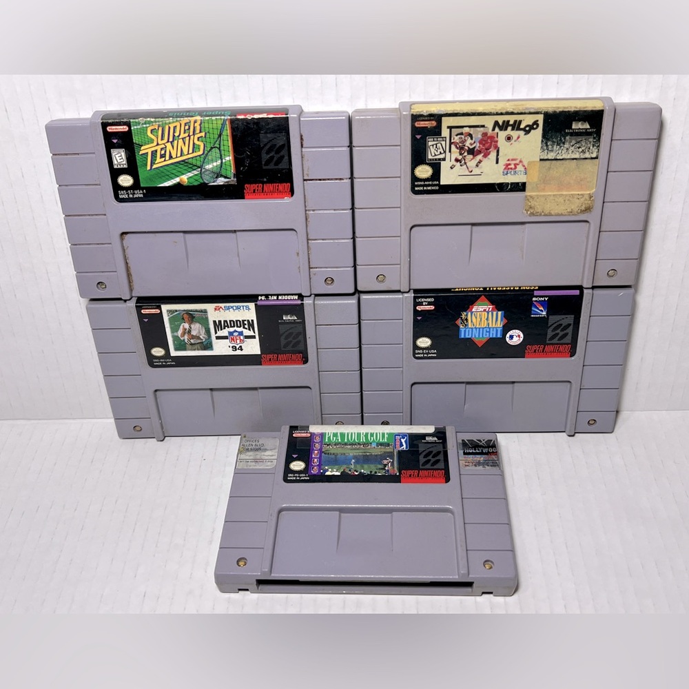 SNES Bundle 5 Super Tennis NHL 96 ESPN Baseball Tonight PGA Tour Golf Madden 94